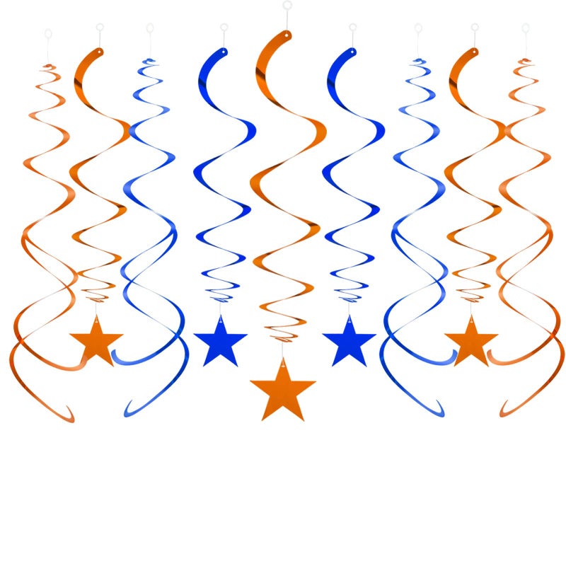 Capesaro Blue Orange Star Hanging Swirl Decorations,Foil Streamers Ceiling Hanging Whirls Party Decorations,Pack of 20 - Image 1